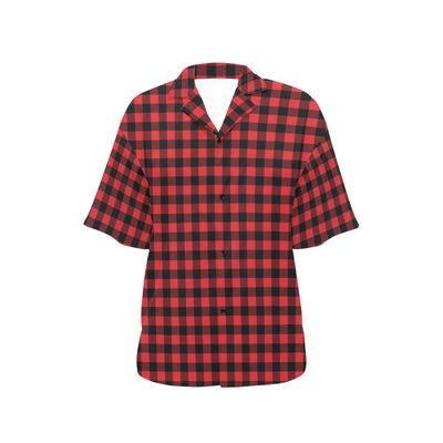 Red Black Buffalo Tartan Plaid Pattern Women's Hawaiian Shirt