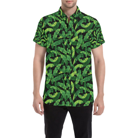 Banana Leaf Pattern Print Design 02 Men's Short Sleeve Button Up Shirt