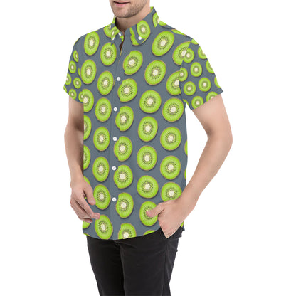 Kiwi Pattern Print Design KW06 Men's Short Sleeve Button Up Shirt