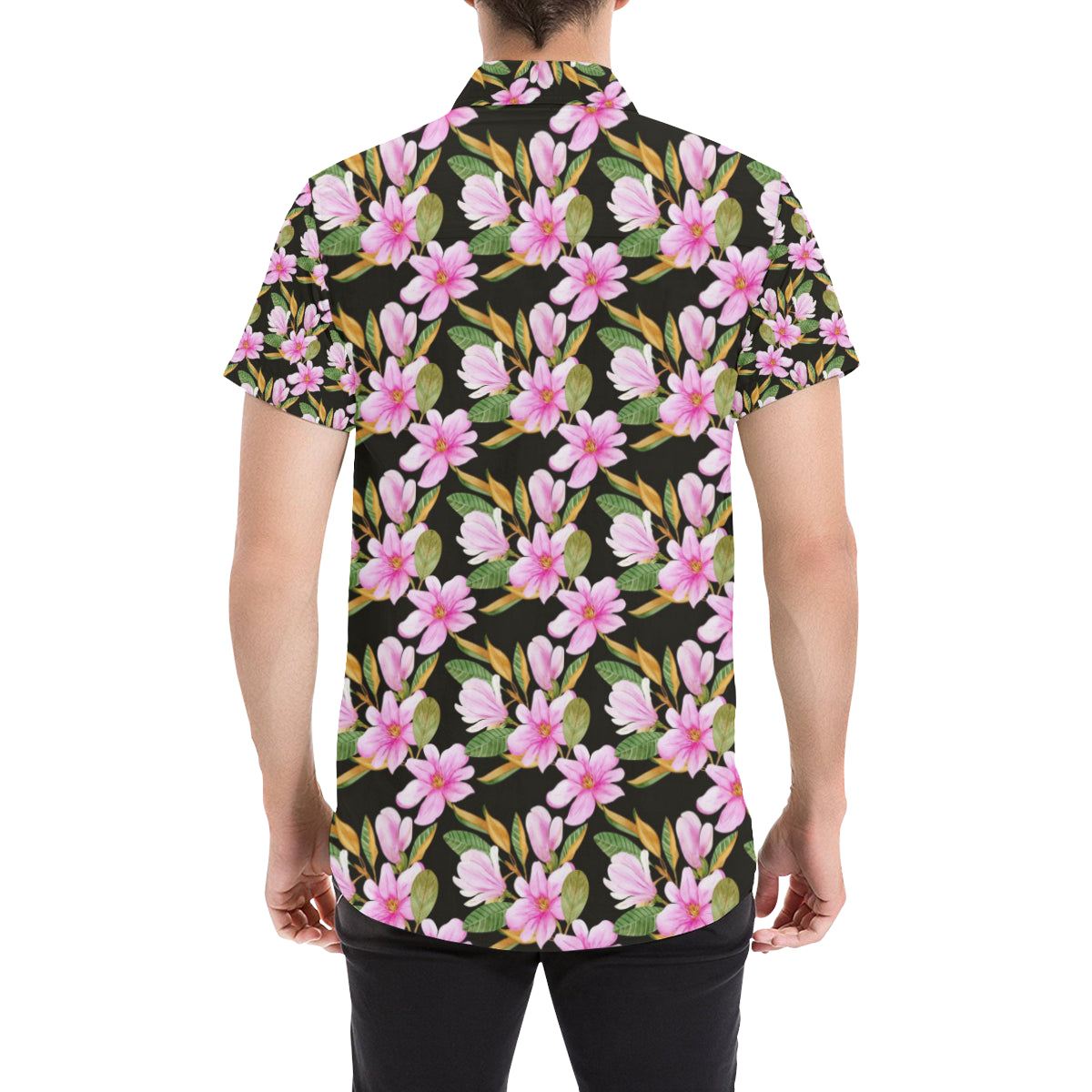 Magnolia Pattern Print Design MAG08 Men's Short Sleeve Button Up Shirt