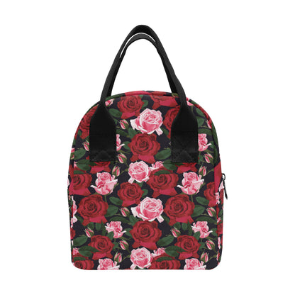 Rose Red Pink Pattern Print Design RO01 Insulated Lunch Bag