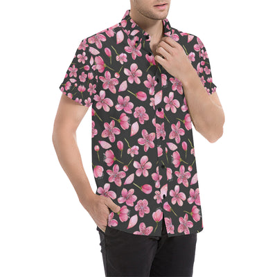 Apple blossom Pattern Print Design AB03 Men's Short Sleeve Button Up Shirt