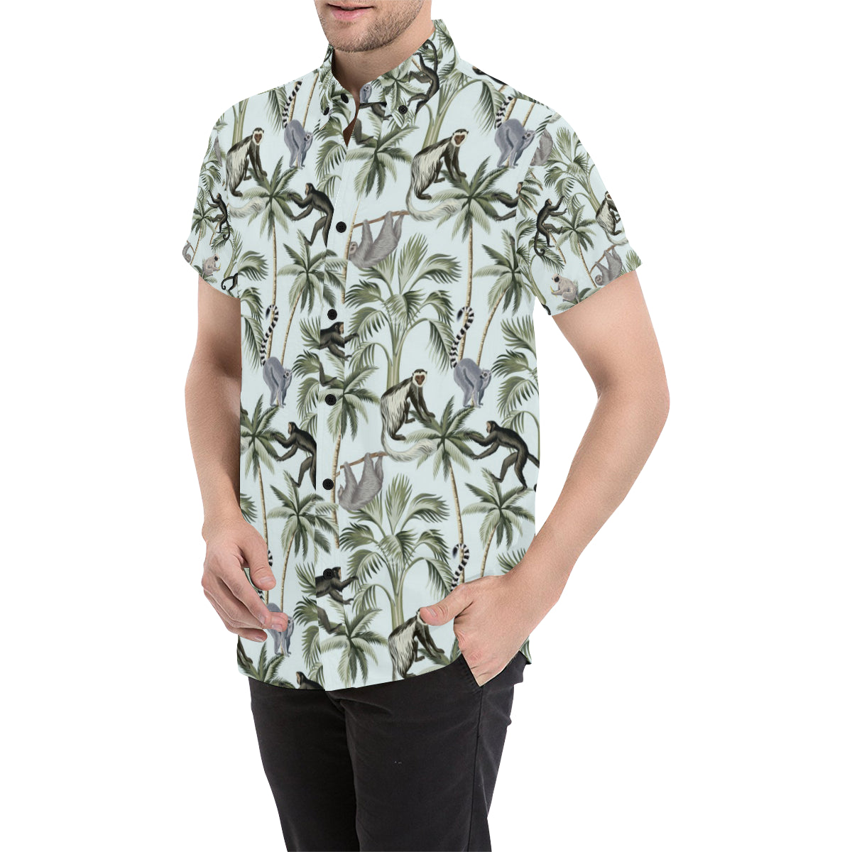 Rainforest Pattern Print Design RF04 Men's Short Sleeve Button Up Shirt