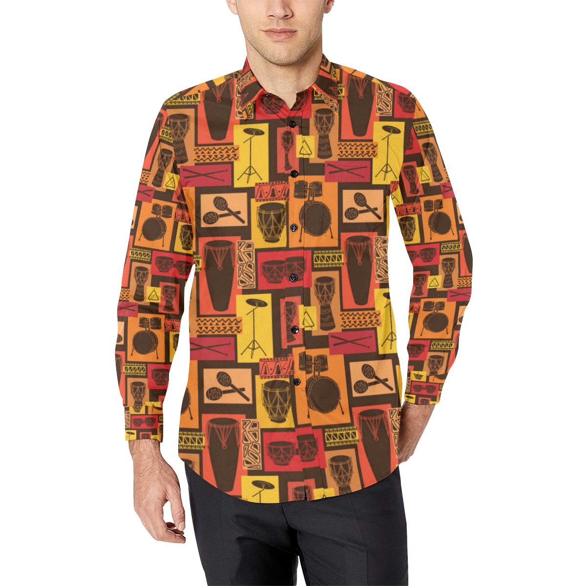 Percussion Pattern Print Design 02 Men's Long Sleeve Shirt