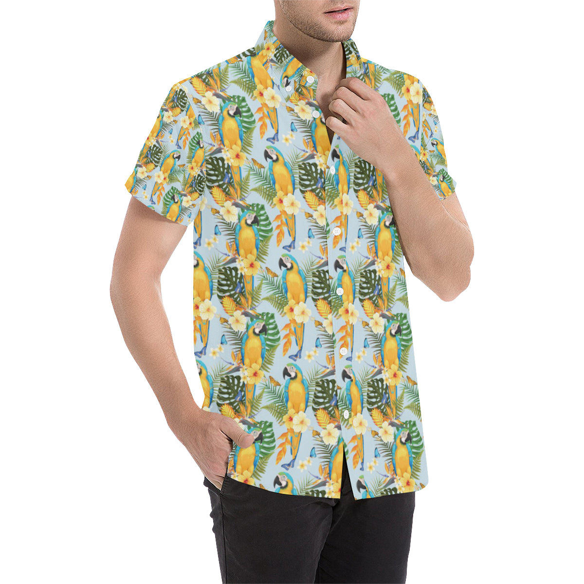 Parrot Pattern Print Design A04 Men's Short Sleeve Button Up Shirt