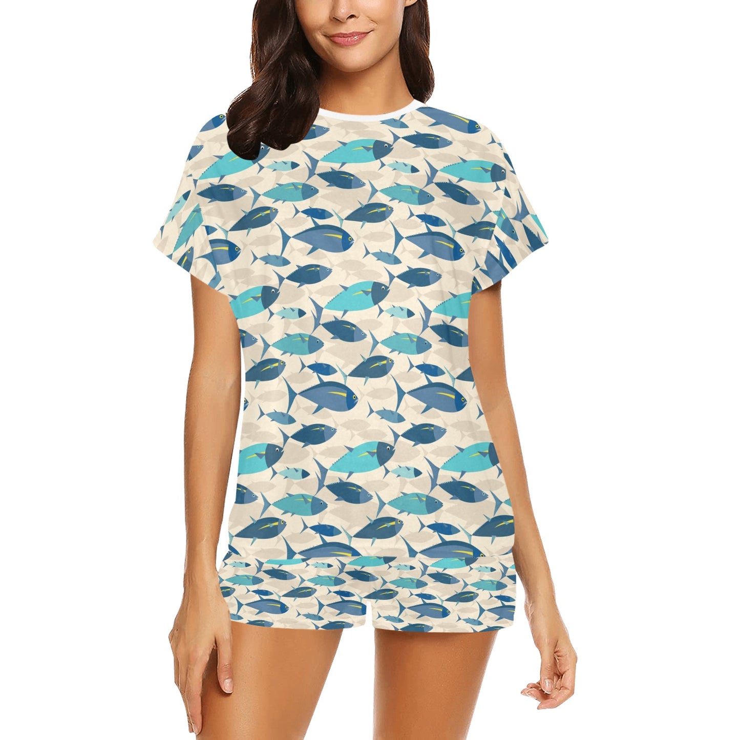 Tuna Fish Print Design LKS302 Women's Short Pajama Set