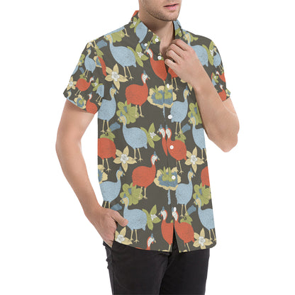Guinea Fowl Pattern Print Design 02 Men's Short Sleeve Button Up Shirt