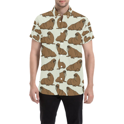 Walrus Pattern Print Design 03 Men's Short Sleeve Button Up Shirt
