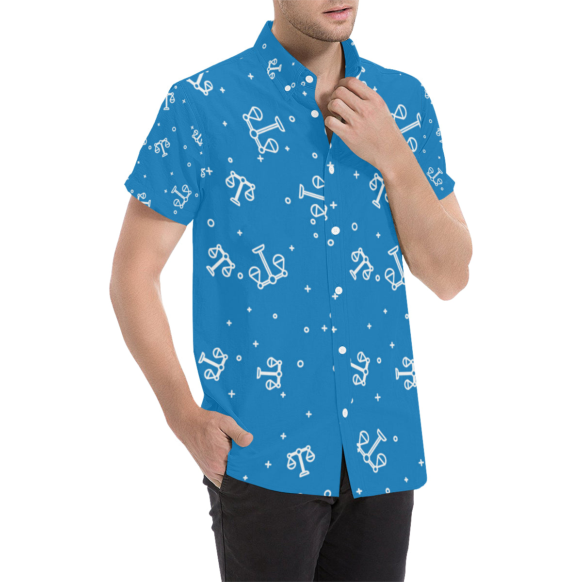 Libra Pattern Print Design 05 Men's Short Sleeve Button Up Shirt