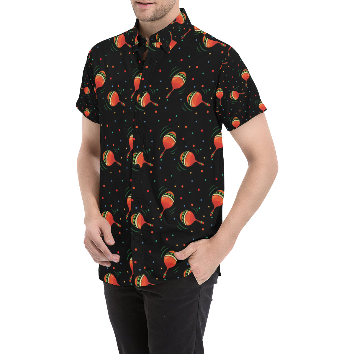 Maracas Pattern Print Design 03 Men's Short Sleeve Button Up Shirt