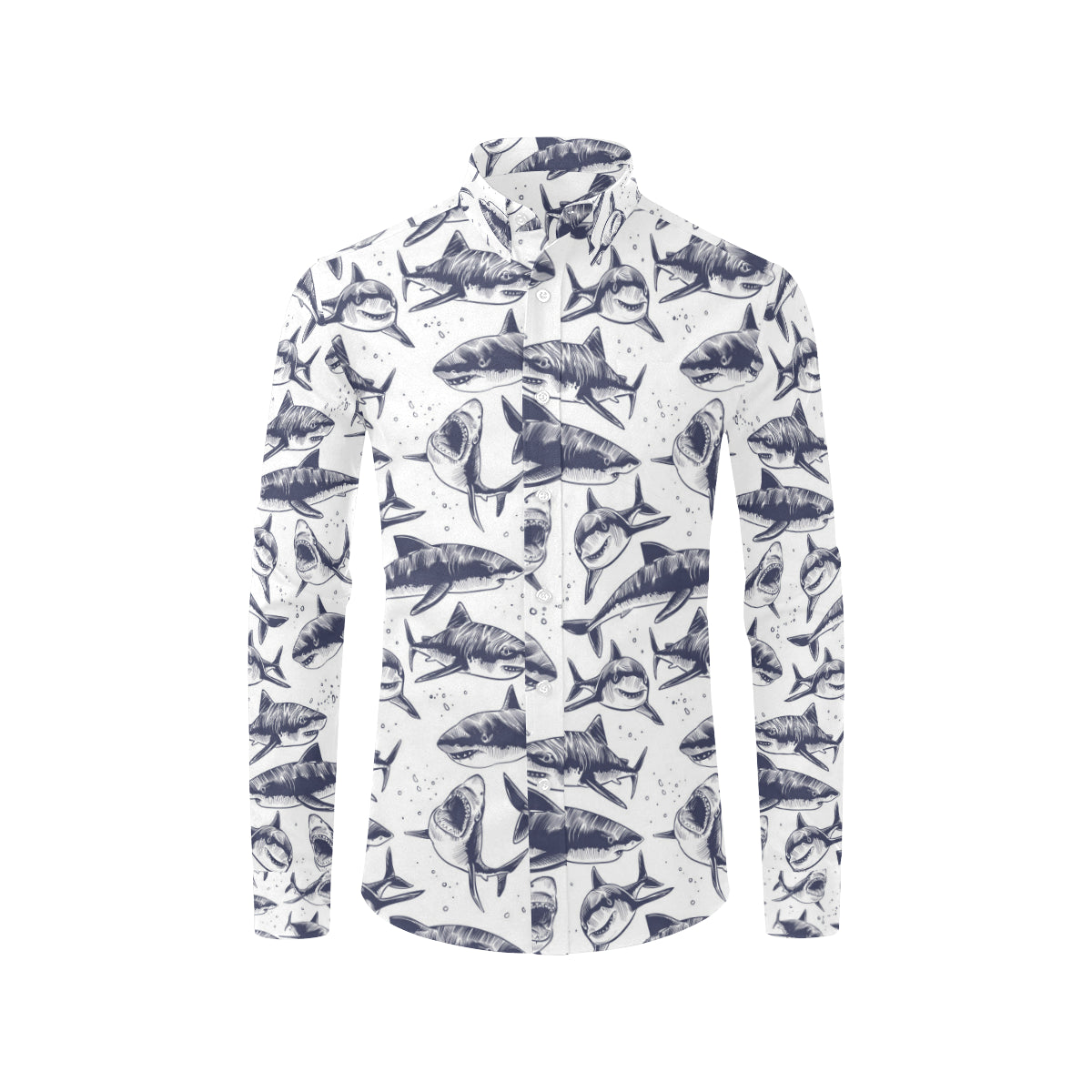 Great White Shark Pattern Print Design 02 Men's Long Sleeve Shirt