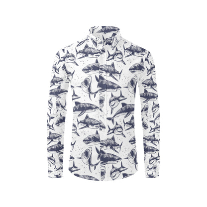 Great White Shark Pattern Print Design 02 Men's Long Sleeve Shirt