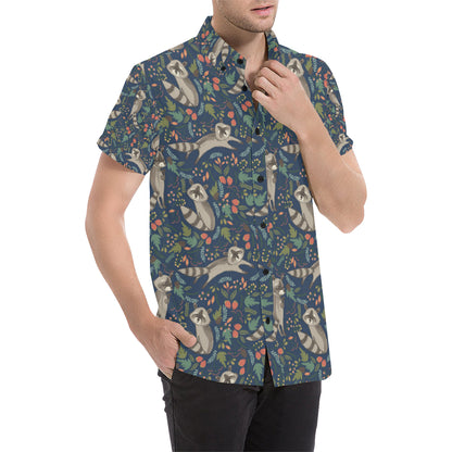 Raccoon Pattern Print Design A02 Men's Short Sleeve Button Up Shirt