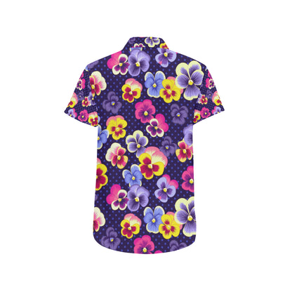 Pansy Pattern Print Design PS04 Men's Short Sleeve Button Up Shirt