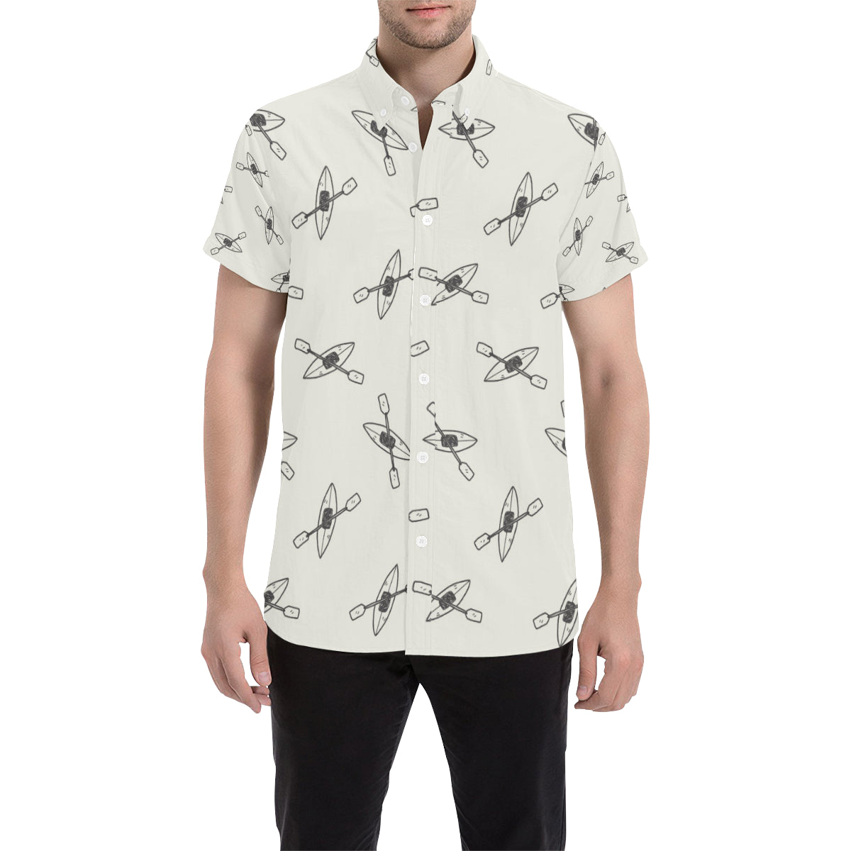 Kayak Pattern Print Design 01 Men's Short Sleeve Button Up Shirt