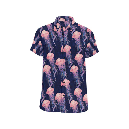 Jellyfish Pattern Print Design 03 Men's Short Sleeve Button Up Shirt