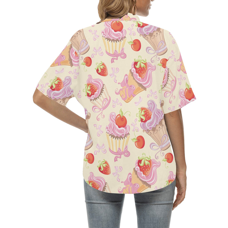 Strawberry Pink CupCake Women's Hawaiian Shirt