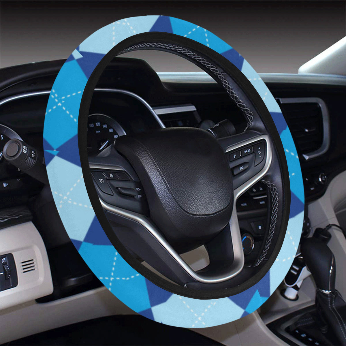 Argyle Blue Pattern Print Design 02 Steering Wheel Cover with Elastic Edge