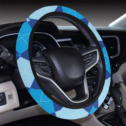 Argyle Blue Pattern Print Design 02 Steering Wheel Cover with Elastic Edge