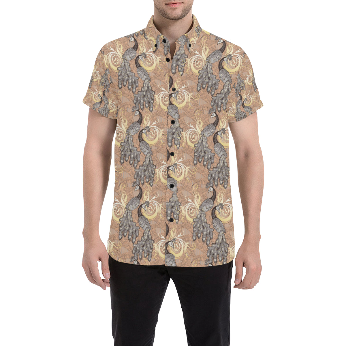 Peacock Pattern Print Design A05 Men's Short Sleeve Button Up Shirt