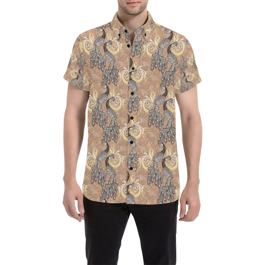 Peacock Pattern Print Design A05 Men's Short Sleeve Button Up Shirt