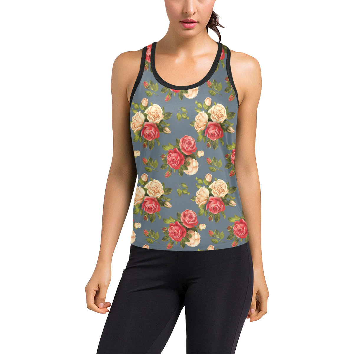 Rose Pattern Print Design RO017 Women's Racerback Tank Top
