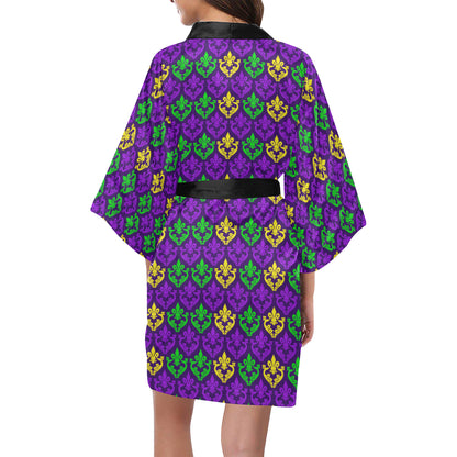 Mardi Gras Pattern Print Design 02 Women's Short Kimono