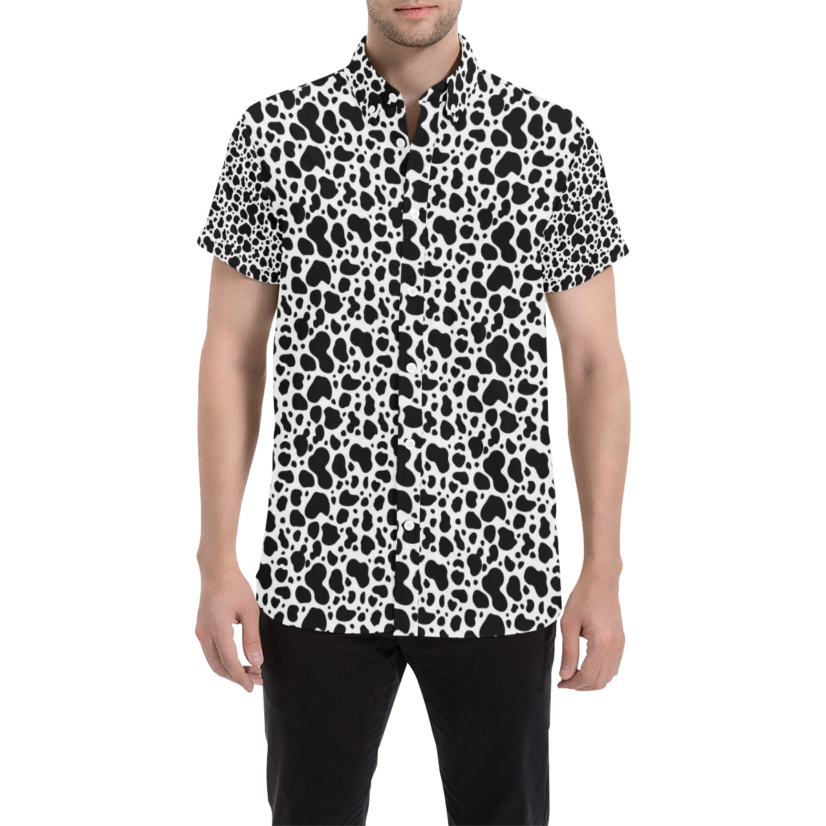 Cow Skin Pattern Print Design 04 Men's Short Sleeve Button Up Shirt