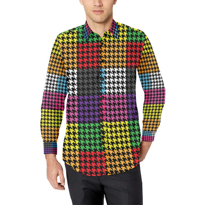 Houndstooth Colorful Pattern Print Design 01 Men's Long Sleeve Shirt
