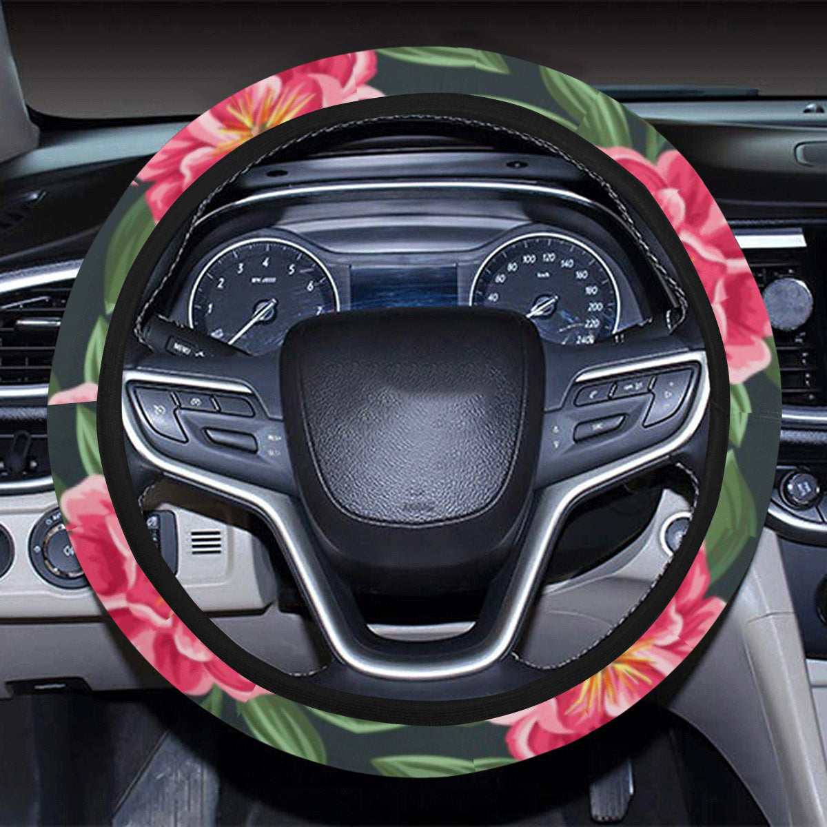 Summer Floral Pattern Print Design SF06 Steering Wheel Cover with Elastic Edge
