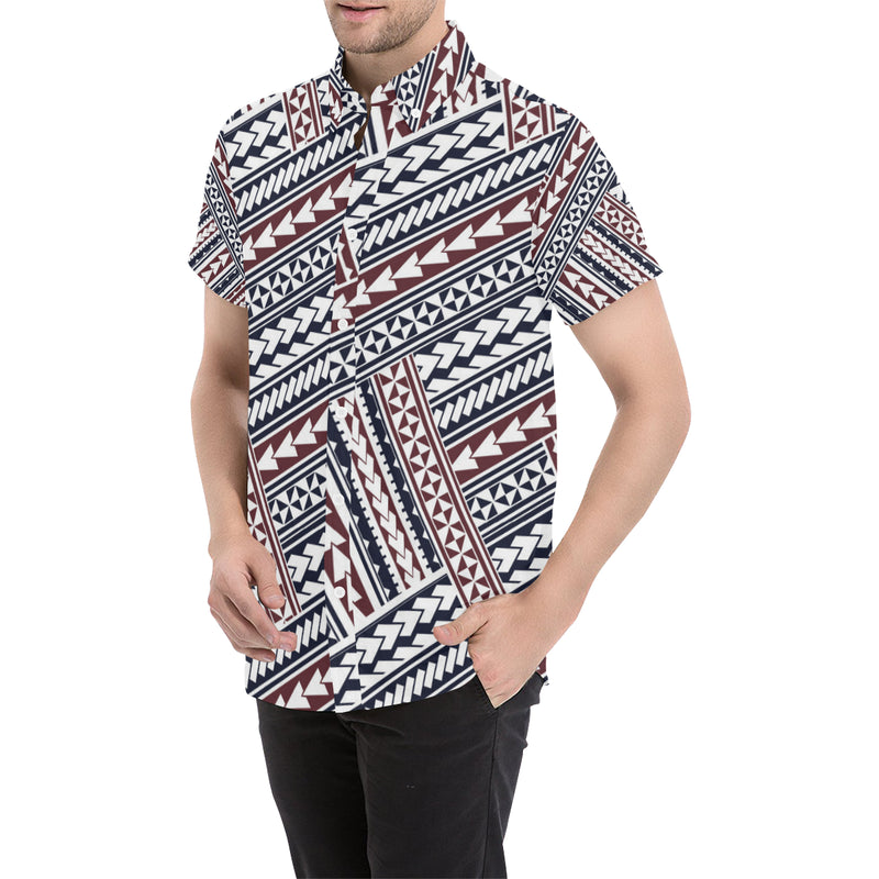 Polynesian Tribal line Men's Short Sleeve Button Up Shirt