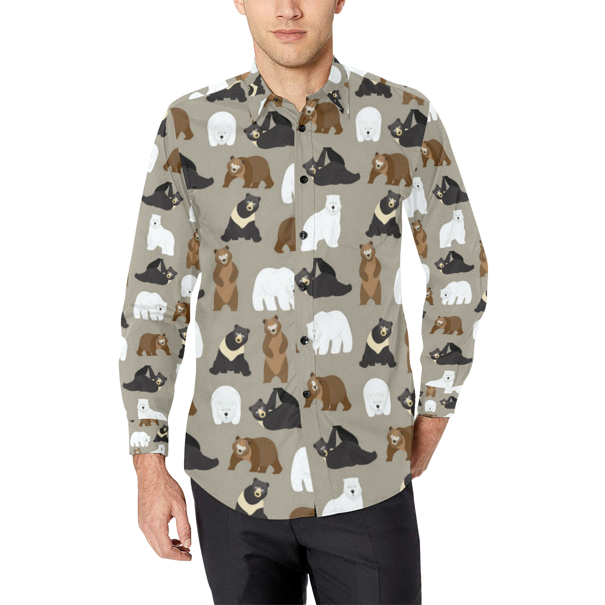 Bear Pattern Print Design BE03 Men's Long Sleeve Shirt