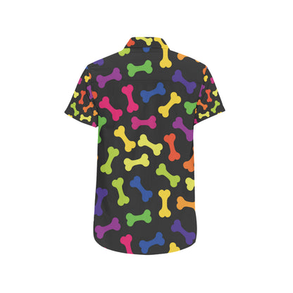 Dog Bone Neon Color Pattern Print Design 02 Men's Short Sleeve Button Up Shirt