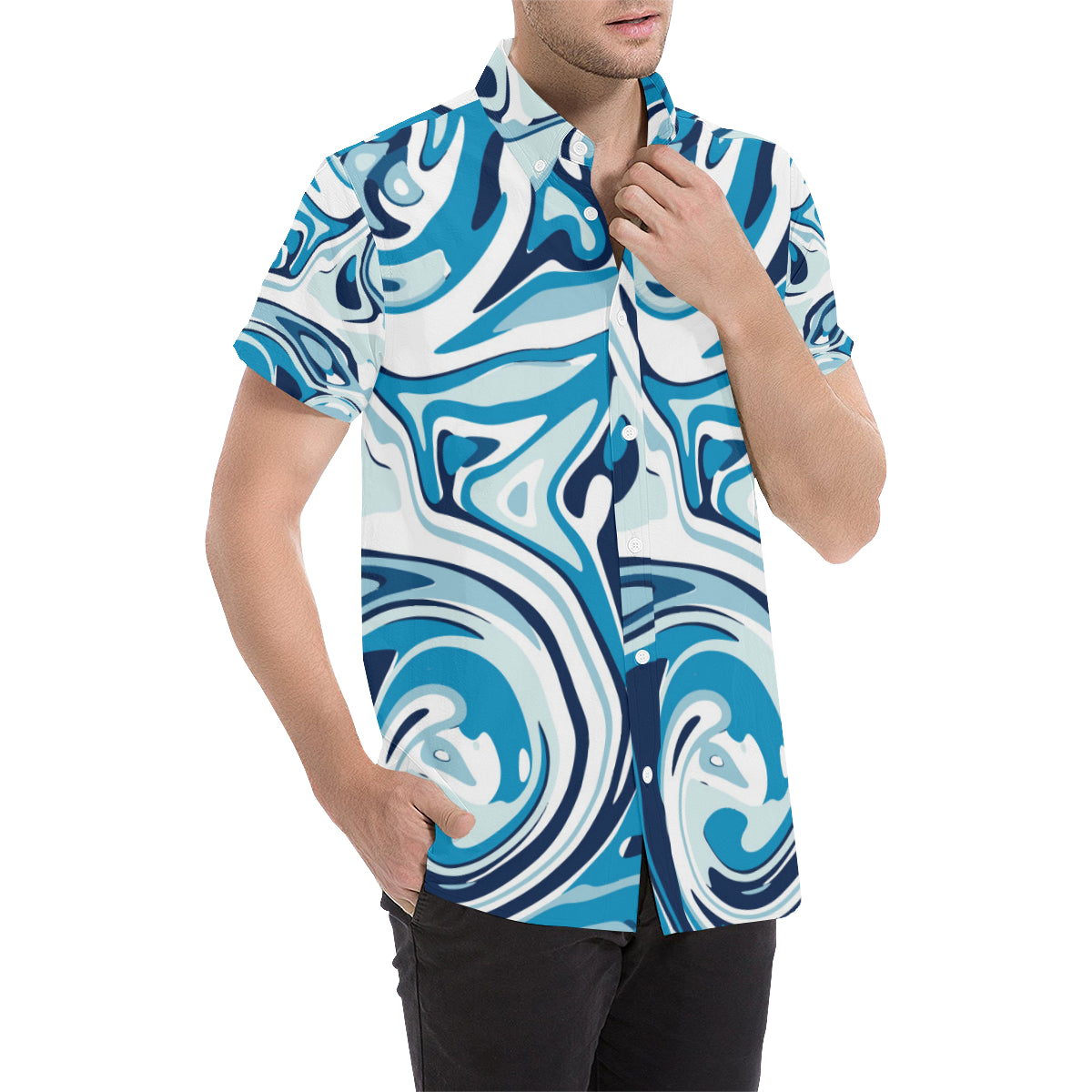 Liquid Pattern Print Design 05 Men's Short Sleeve Button Up Shirt