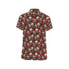 Skull Roses Design Themed Print Men's Short Sleeve Button Up Shirt