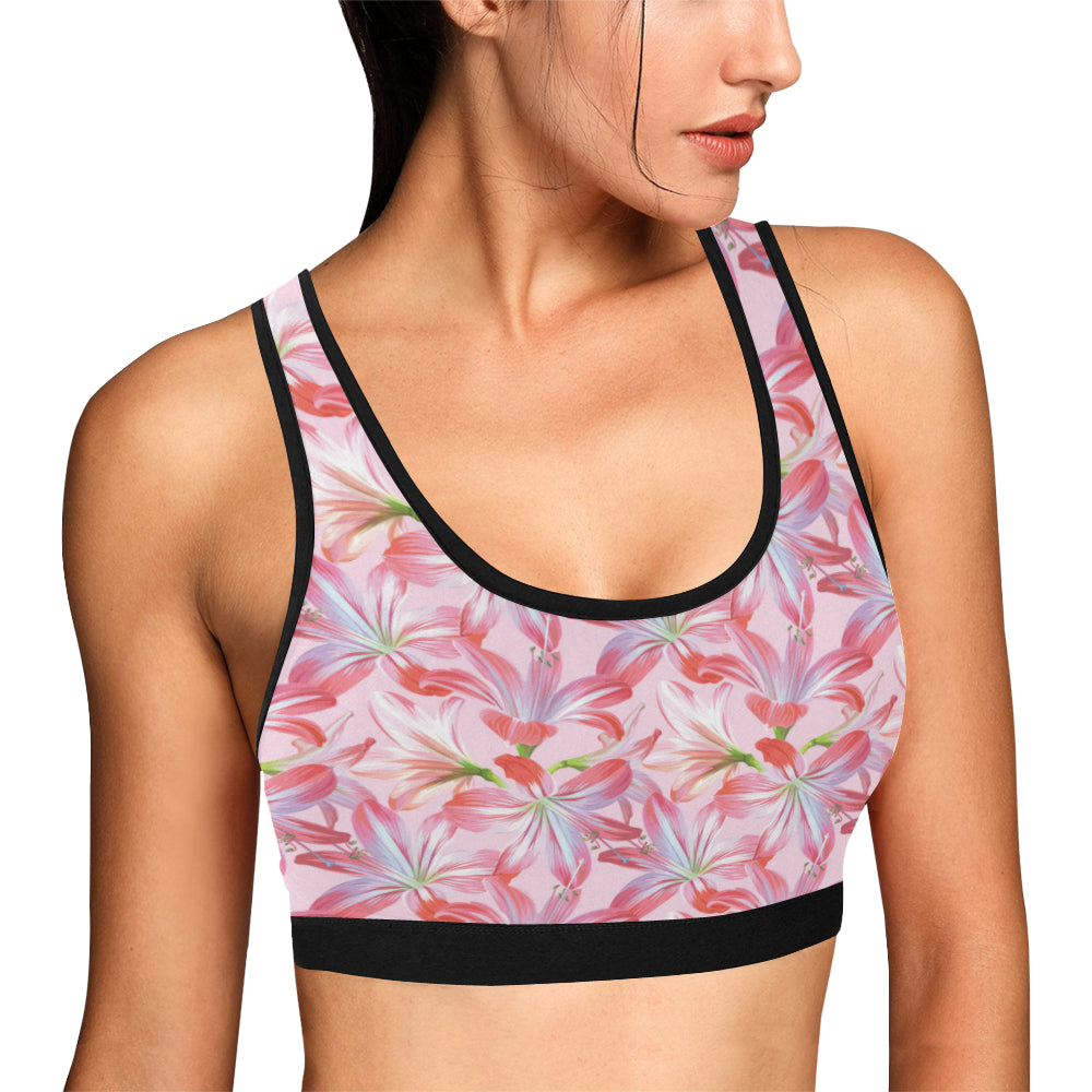 Amaryllis Pattern Print Design 02 Sports Bra
