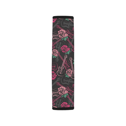 Bass Guitar Pink Rose Pattern Print Design 01 Car Seat Belt Cover