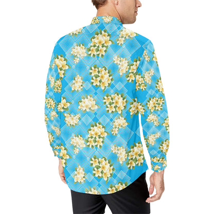Yellow Plumeria Design Print Pattern Men's Long Sleeve Shirt