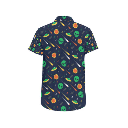 Alien UFO Pattern Print Design 05 Men's Short Sleeve Button Up Shirt
