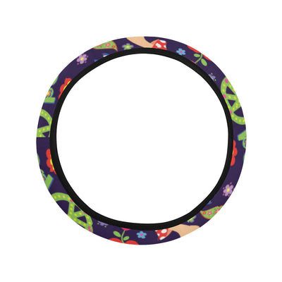 Flower Power Peace Design Print Steering Wheel Cover with Elastic Edge