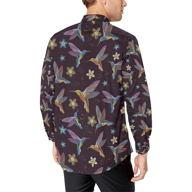 Hummingbird Pattern Print Design 04 Men's Long Sleeve Shirt