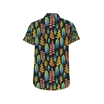 Heliconia Pattern Print Design HL03 Men's Short Sleeve Button Up Shirt