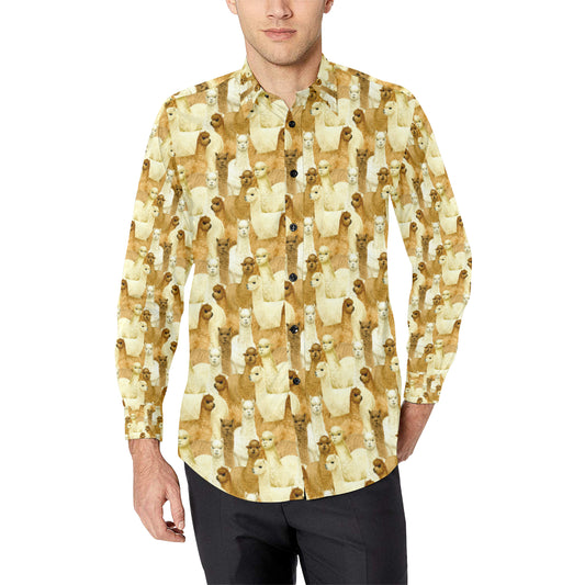 Alpaca Watercolor Design Themed Print Men's Long Sleeve Shirt