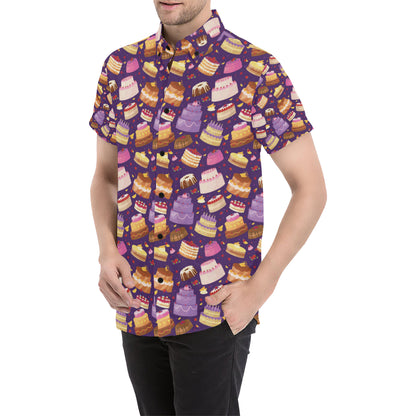 Cake Pattern Print Design 05 Men's Short Sleeve Button Up Shirt
