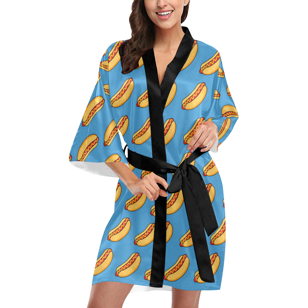 Hot Dog Pattern Print Design 02 Women's Short Kimono