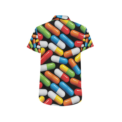 Pill Pattern Print Design A02 Men's Short Sleeve Button Up Shirt