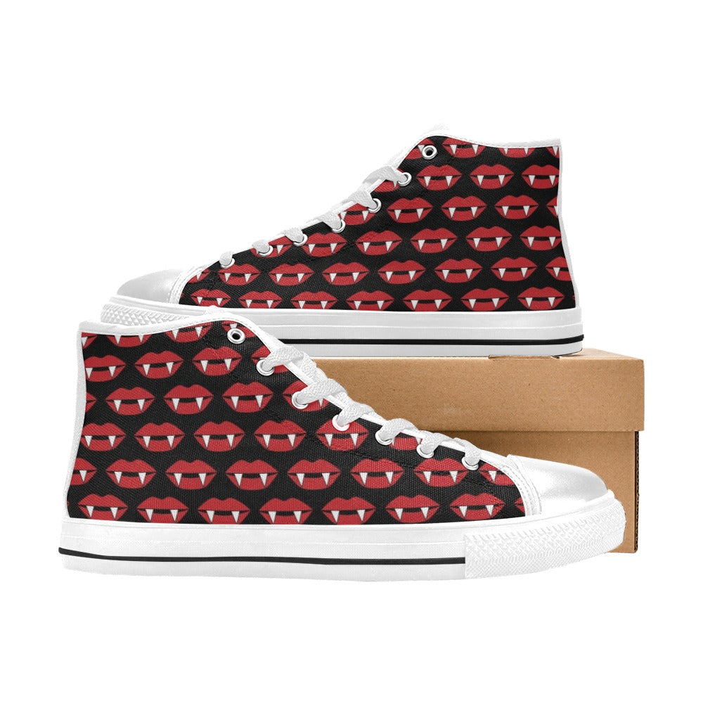 Vampire Lips Print Design LKS302 High Top Women's White Shoes