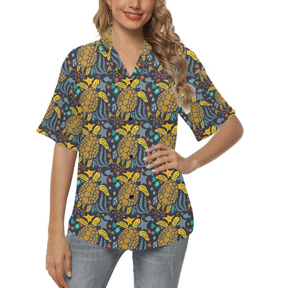 Sea Turtle Pattern Print Design T03 Women's Hawaiian Shirt
