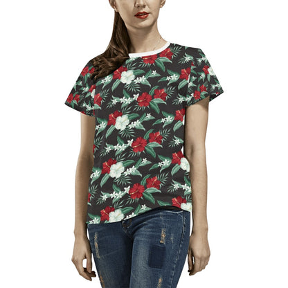 Tropical Flower Print Design LKS303 Women's  T-shirt