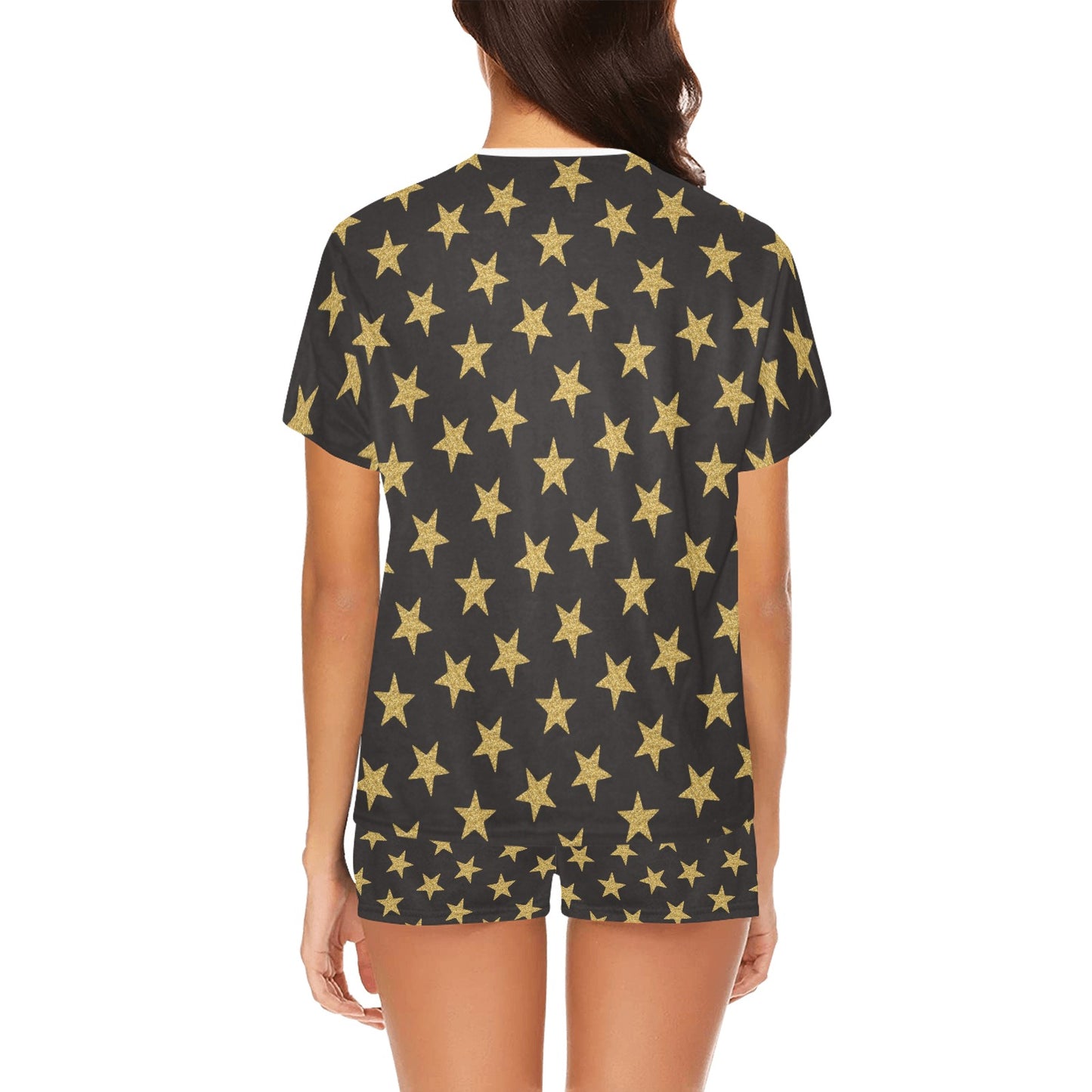 Star Gold Print Design LKS302 Women's Short Pajama Set